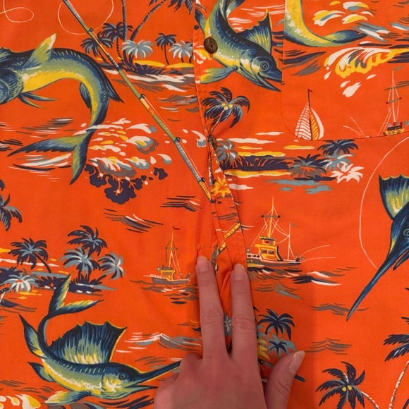 Polo Ralph Lauren Orange Swordfish Tropical Coastal Button Down Shirt Size Large - Picture 10 of 14